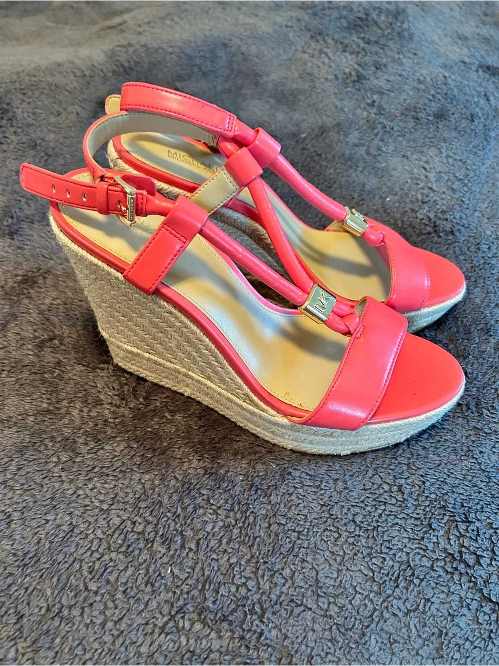 Michael Kors Coral Salmon/Pink Espadrille Wedge Sandals